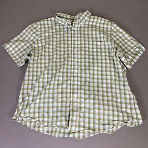 George  Button Down Shirt Men's 3XL Classic Fit Short Sleeve Plaid Green Blue